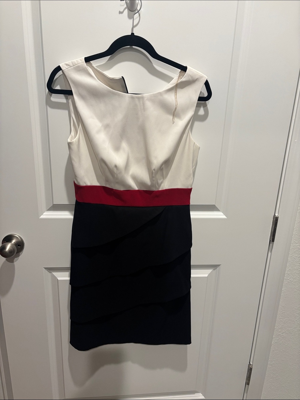 Dress Barn Ivory, Red & Black Sleeveless Tiered Sheath Dress